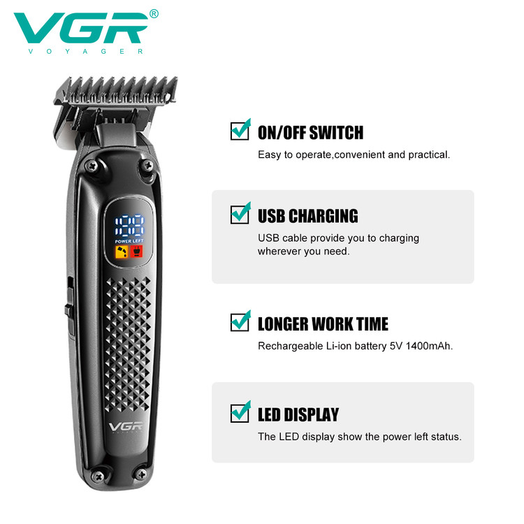 ماشین اصلاح وی جی آر مدل V-972 با تیغه استیل ضد زنگ و برش مستقیم