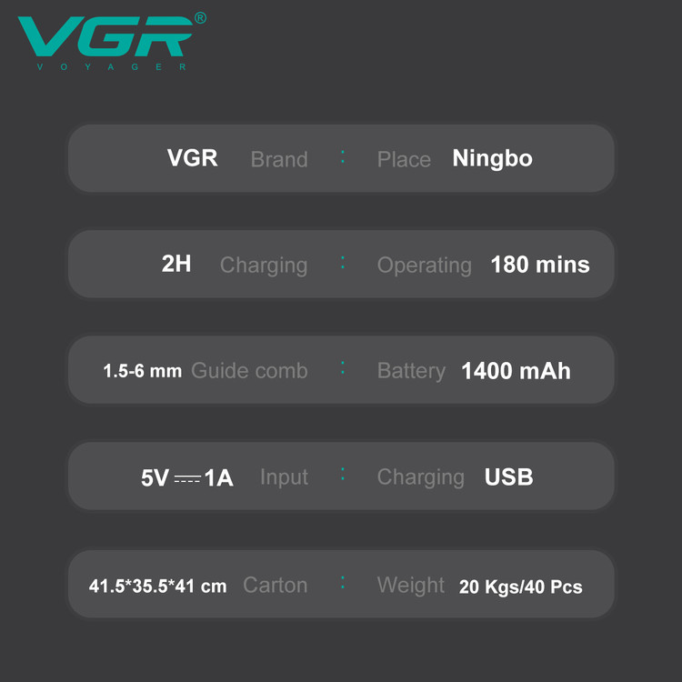 ماشین اصلاح وی جی آر مدل V-972 با تیغه استیل ضد زنگ و برش مستقیم