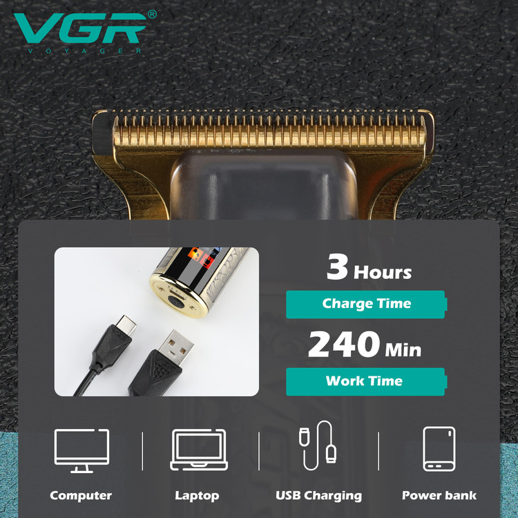 ماشین اصلاح وی جی آر مدل V-073 با تیغه استیل ضد زنگ و برش مستقیم VGR
